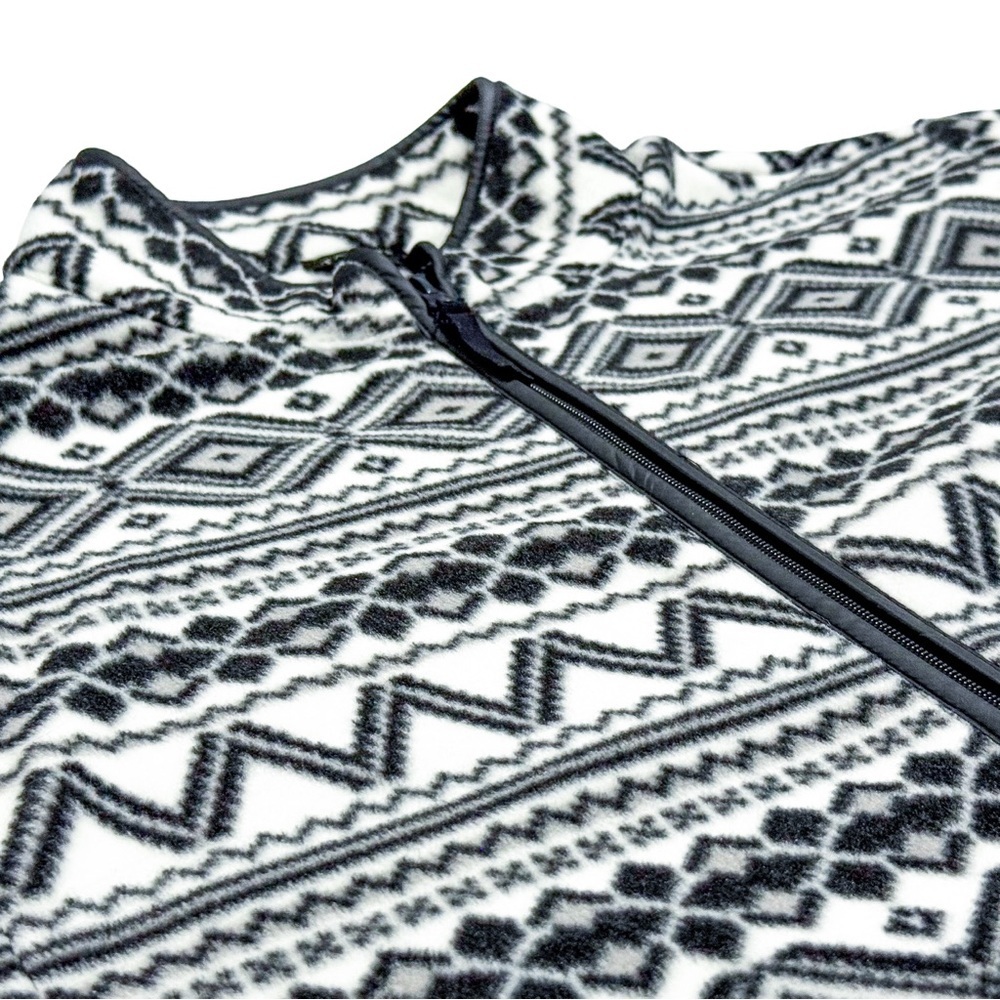 Talbots Womens 2X Black White Fair Isle Fleece Zip Jacket Geometric Nordic New - Picture 9 of 13